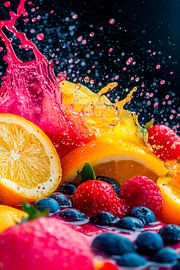 Explosion de couleurs fruitées dans une chute d'eau sur Poster Art Shop