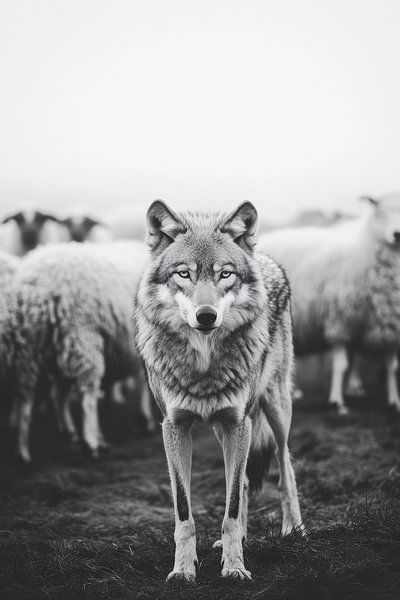 Wolf between sheep by Poster Art Shop