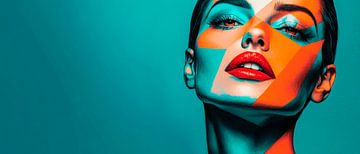 Geometric portrait with bold colours by Poster Art Shop