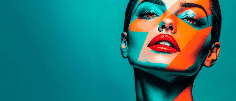 Geometric portrait with bold colours by Poster Art Shop