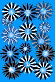 Abstracte, blauwe illustratie met zomerbloesems