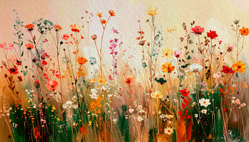 Botanical summer painting of a wildflower garden