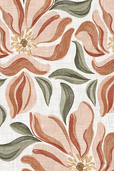 Fleurs en rose, orange, terra, vert et beige par Dianne Wakker