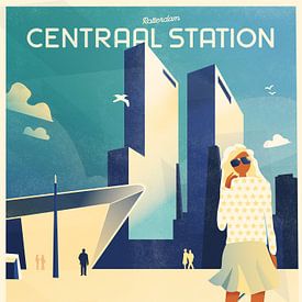 Illustration art déco de la gare centrale de Rotterdam sur Daniel Wark