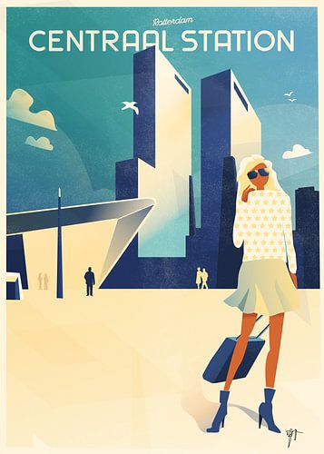 Rotterdam Centraal Station art deco illustratie van Daniel Wark