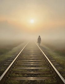 Golden Haze on the Quiet Train Tracks by Regan Frederick