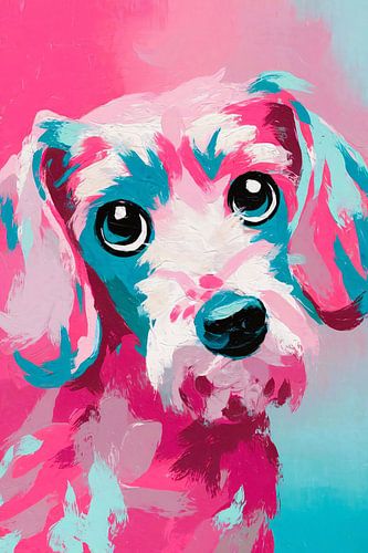 Kleurrijk popart hondenschilderij