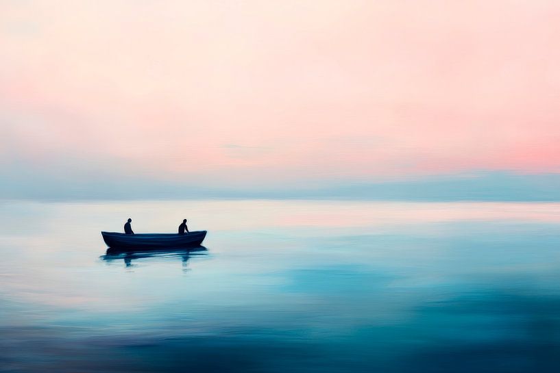 Ruhe auf dem Wasser – Boot im Nebel von Poster Art Shop