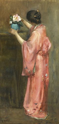 Een meisje in kimono dat bloemen schikt, Floris Arntzenius