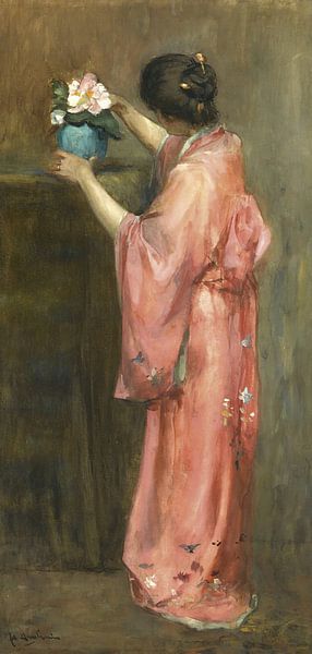 A Girl In Kimono Arranging Flowers, Floris Arntzenius by Masterful Masters