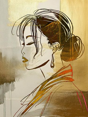 Modern Minimalistisch Vrouwenportret met goud