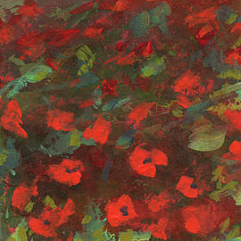 Papaverveld, abstract, vierkant van Karen Kaspar