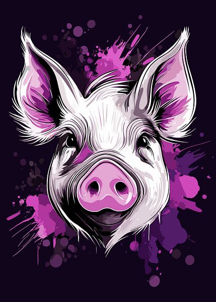 Expressive pig portrait in vibrant colours by Pixelbull Design