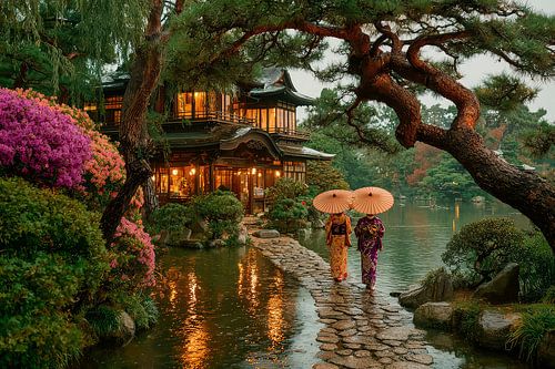 schilderachtig Japan Geisha in tuin