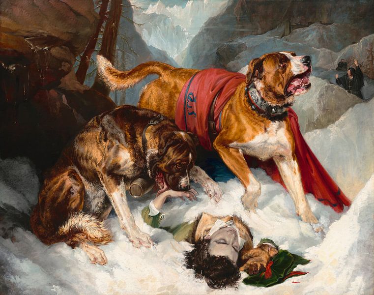 Alpine Mastiffs Reanimating a Distressed Traveler, Edwin Landseer by Masterful Masters