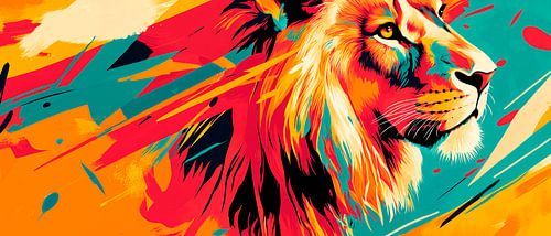 Lion coloré en représentation dynamique