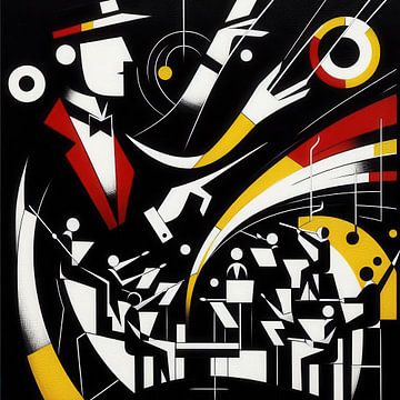 abstracte kleurrijke kunst muziek dirigent met orkest van lee eggstein
