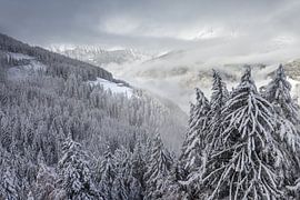 Uitzicht vanaf de Klausberg in het besneeuwde Ahrntal, Zuid-Tirol van Christian Müringer