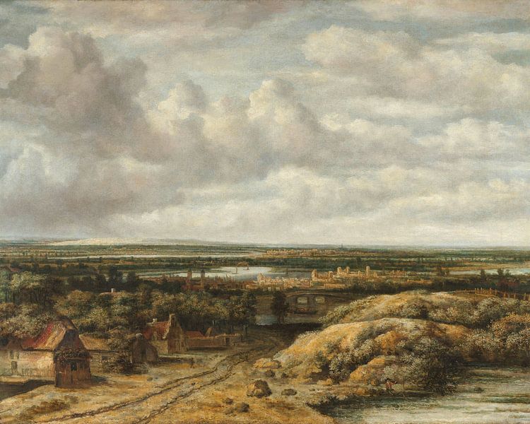 View with huts on a road, Philips Koninck by Masterful Masters