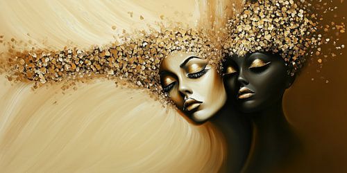 Modern abstract portret in zwart en goud