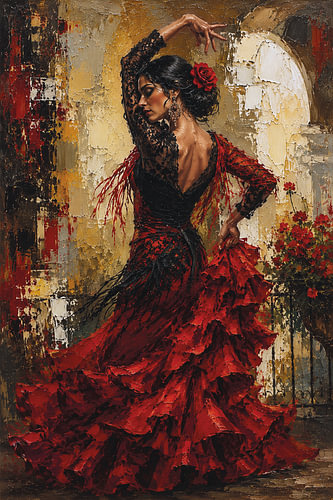 A painting of a Spanish flamenco dancer.