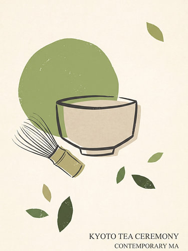 Minimalist Kyoto Matcha Ceremony With Bamboo Whisk and Floating Tea Leaves