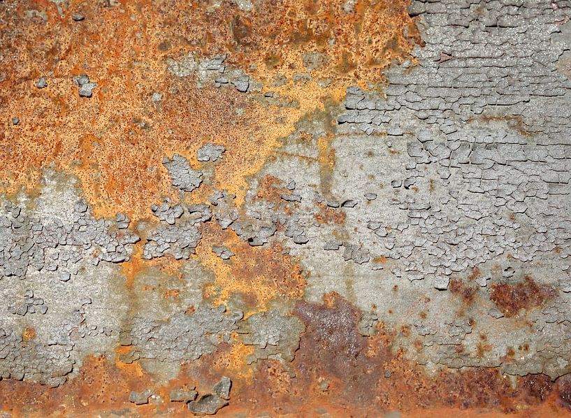 peeling old weathered paint on rusty metal by Heiko Kueverling