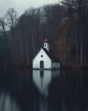 Mystieke kerk aan het meer van fernlichtsicht