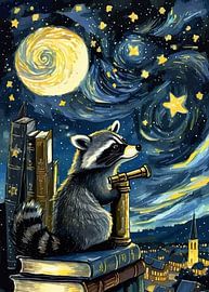 Raccoon With Stethoscope — Starry Night Theme
