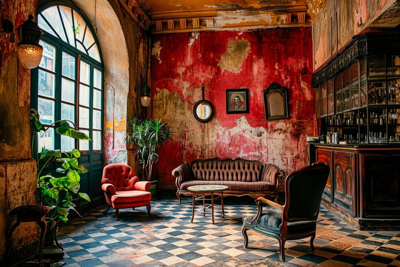 Verlassene Café-Bar – Nostalgisches Urban Artwork von BowiScapes Abstrakt und digitale Kunst