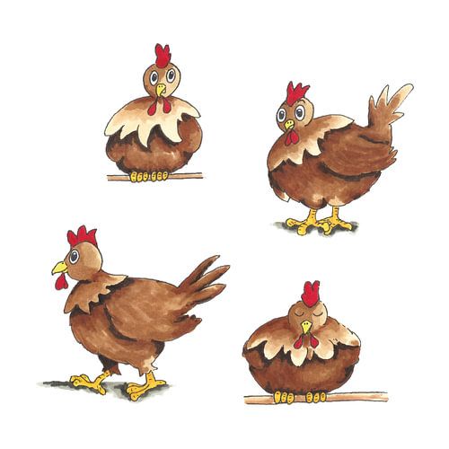 Funny brown cartoon chicken isolated over white background