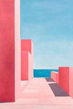 Roze architectuur zee van Poster Art Shop