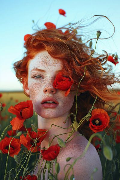 Red blossoms in the wind of freedom by Poster Art Shop