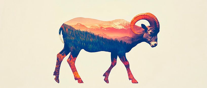 Bergschaf mit Landschaft von Poster Art Shop