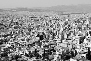 Athene Griekenland Architectuur drukte van een wereldstad in zart wit