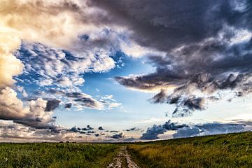 de wolkenlucht boven het landschap kleurt het geheel prachtig van Hans de Waay