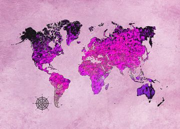 carte du monde art pourpre #map #monde sur JBJart Justyna Jaszke