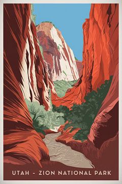 Utah - Zion National Park Vintage Reisposter van Poster Art Shop