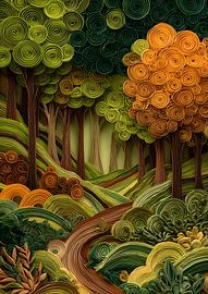 Forêt en papier avec des cimes d'arbres en spirale