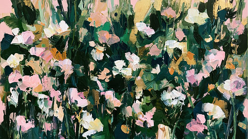 Bloemenveld abstract roze-groen