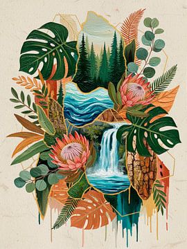 Modern Biophilic Design with Exotic Flowers and Waterfall by Studio Pieternel