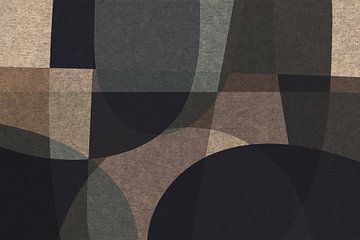 Abstracte organische vormen en lijnen. Geometrische kunst in retro stijl in grijs, bruin, zwart II van Dina Dankers