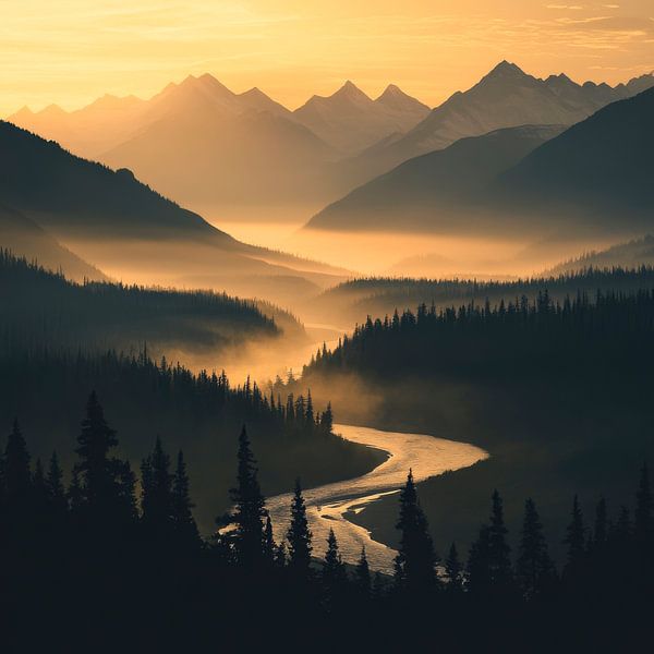 Mountain landscape fog by Poster Art Shop