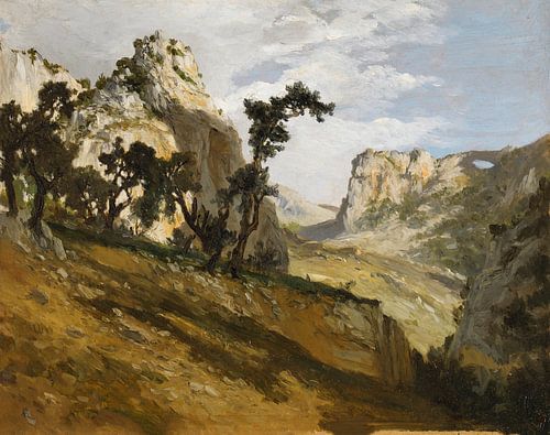 Carlos de Haes-Stenen Berg Canyon landschap, Antiek landschap