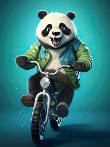 Pandabär auf einem Fahrrad