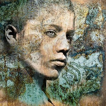 Porträt junge Frau in türkisblau und grün von Yke de Vos