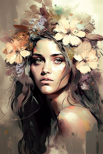 Vrouw met bloemen in het haar