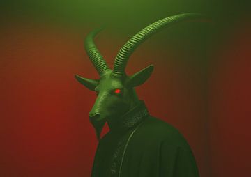 Dark Fantasy Green Devil Portrait With Spiral Horns by BINEDITS