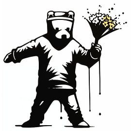 Street Art Bear Flower Thrower by YArt