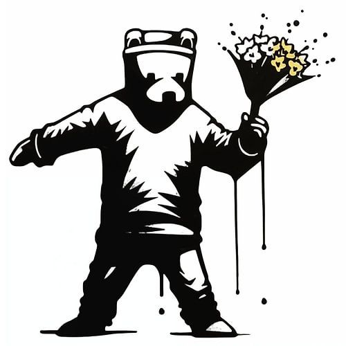 Street Art Bear Flower Thrower